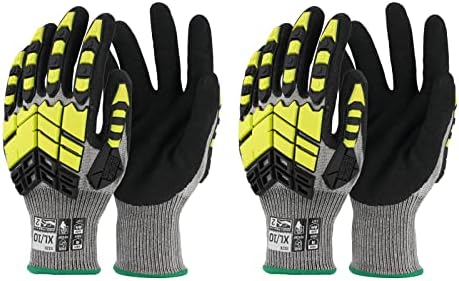 2 Pairs Safety Work Gloves,Impact Gloves for Men Women,Cut Resistant Non-Slip Heavy Duty Gloves with Nitrile Grip,Touch Screen Glove with Impact Protection for Mechanic Construction, X-Large