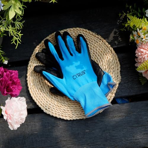 CYRUS 2 Pairs Nitrile Gardening Gloves for Women＆Men, Thorn-Proof Garden Gloves,Work for Weeding, Digging, Pruning