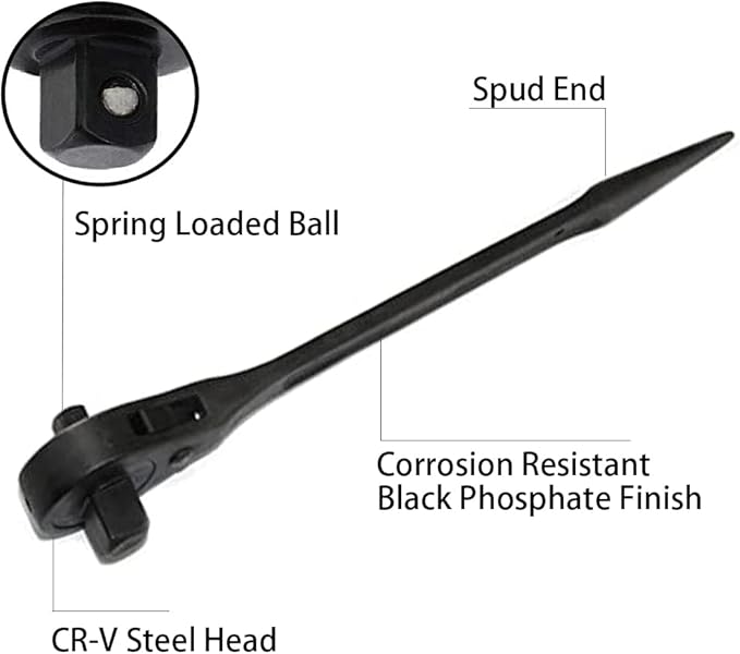 MacWork 3/4" x 1/2" Drive Dual Head Ratchet wrench,Round Head Heavy Duty Crowbar Scaffold Spanner 16in.
