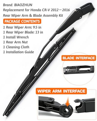 Rear Wiper Arm Blade Assembly, Replacement for Honda CR-V 2012-2016 SUV | Back Windshield Wiper Blade Arm Set, With Rear Window Wiper Arm Nut Cap Cover Accessories – OEM-Style Precision