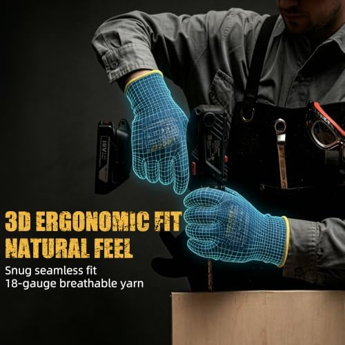 LOCCEF Nitrile Work Gloves, 18-Gauge, 3D Stretchy, Touchscreen 6 Pairs