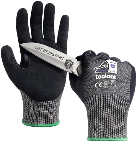 toolant ComfyCut A5 Cut Resistant Work Gloves, ANSI & EN388 Certified Protection with Second Skin Comfort, Fiberglass-Free, Touchscreen & Flexible Grip, for Woodworking, Warehouse, Assembly, Medium