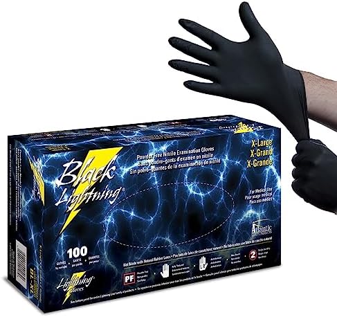 Black Lightning Nitrile Gloves 6 Mil, Disposable Powder-Free Exam & Work Gloves, Heavy Duty Chemical Resistant, Food Safe, Medical & Mechanic Gloves, Black, Extra Large, 100 Count