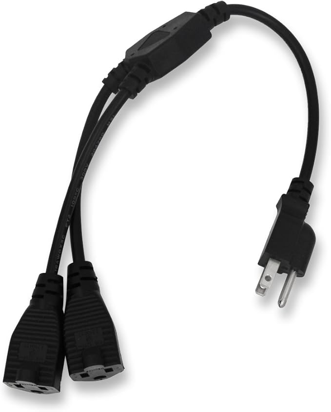 KUNCAN Power Cord Extension Y Splitter - 2 Way Outlet Adapter NEMA 5-15R to 1 NEMA 5-15P with 18AWG 300V Plug 1ft 13A
