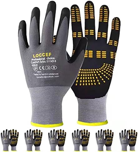 LOCCEF 6 Pairs MicroFoam Nitrile Work Gloves, Yellow Grip Dots