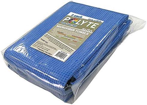 POLYTE Elite Microfiber Drying Towel (25x36, 2 Pack, Waffle, Blue)