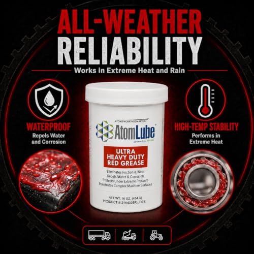 AtomLube Ultra Heavy Duty Red Grease, 2-Pack of 16 oz Jars