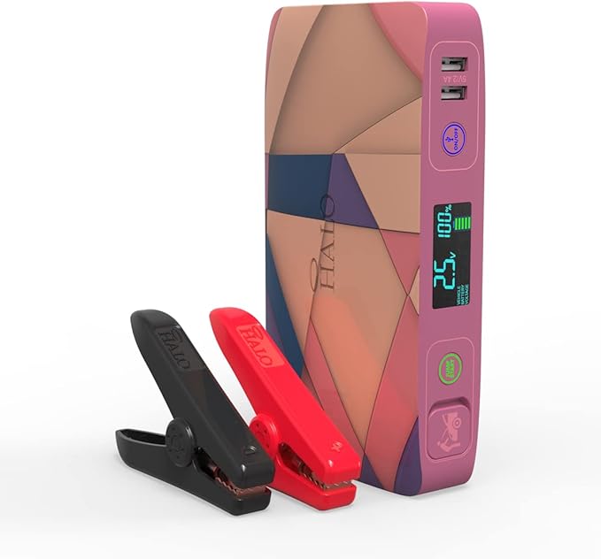Halo Bolt ACDC Max 55500 mWh - Portable Phone Laptop Charger Car Jump Starter with Outlet, LCD Display, Flood Light and Car Charger - Pink Print