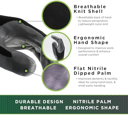 SHOWA Atlas 370B Professional Nitrile Work Gloves,for Landscaping, Gardening & Assembly, General Purpose Gloves