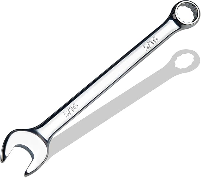 5/16" SAE Combination Wrench, CR-V Steel with Mirror Polish, 12-Point Design, 15-Degree Offset, Perfect for Auto Repair, Household, Car & Truck Emergency