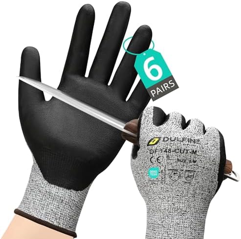 DULFINE A3/A4/A9 Cut Resistant 2/3/6/12 Pairs Work Gloves for Men & Women