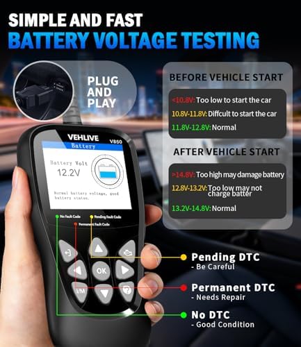 OBD2 Scanner Diagnostic Tool, VEHLIVE V850 Car Code Reader for Check Engine Light with Reset, I/M Readiness, Battery Tester, Live Data, CAN Diagnostic Scan Tool for All OBDII Vehicles After 1996