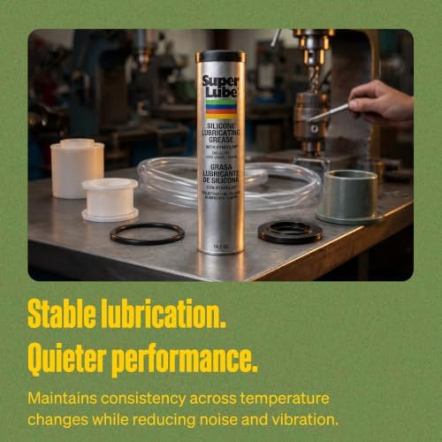 Super Lube Silicone Lubricating Grease w/Syncolon - Waterproof, All Purpose, Food-Grade Grease - Rust Protection - Automotive & Industrial Use - Translucent White - Cartridge - 14.1 oz (92150)
