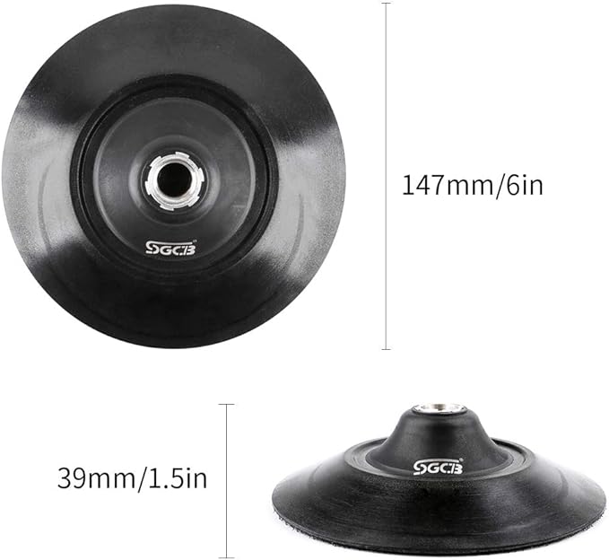 SGCB 6” RO Rotary Flexible Backing Plate, Hook-and-Loop Face 5/8” Thread PU Soft Backing Pad Used On Rotary Polisher Sander for Sanding Polishing Buffing Finishing