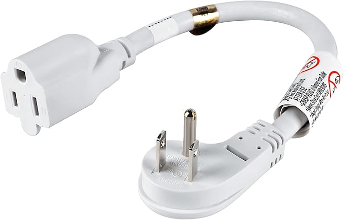 VSEER 1Feet 1625W 13A UL SJT 16AWG Flat Plug Heavy Duty Extension Cord Outlet Saver 3-Prong Grounded Short 90 Degree Angle Adapter Power Extension Cord,UL Listed (White, 1 Pack)