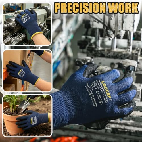 LOCCEF Nitrile Work Gloves, 18-Gauge, 3D Stretchy, Touchscreen 6 Pairs