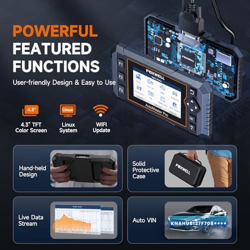 FOXWELL NT614 Elite OBD2 Scanner 4 System Code Reader Scan Engine ABS SRS Transmission, 5 Resets Oil/EPB/ABS Bleeding/SAS/Throttle Live Data, Auto VIN, WiFi Updates Car Diagnostic Tool for DIY & Pros