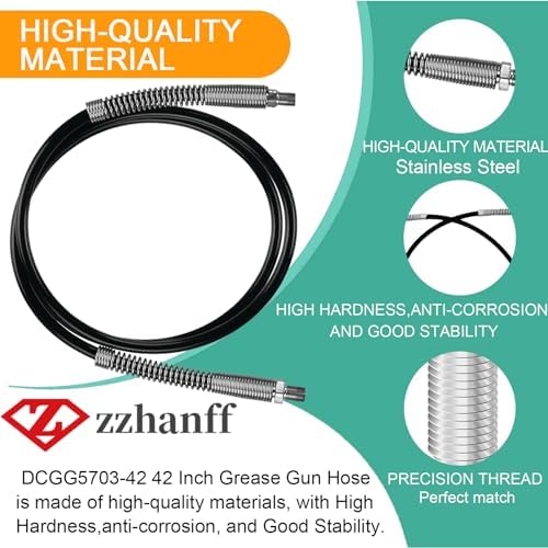 Upgrade DCGG5703-42 42 Inch Grease Gun Hose compatibles with DE-WALT 1/8" NPT Handheld Grease Gun,10, 000 PSI.(Without Hp Coupler)
