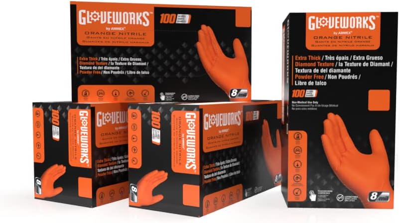 GLOVEWORKS Nitrile Gloves Disposable Orange 8 mil