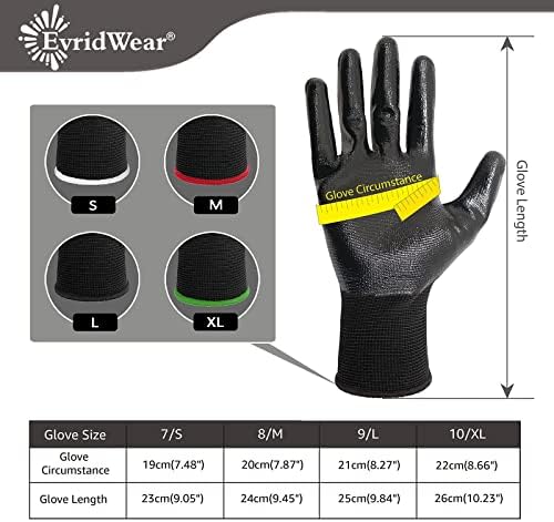 Evridwear Nitrile Coated Work Gloves for Men & Women