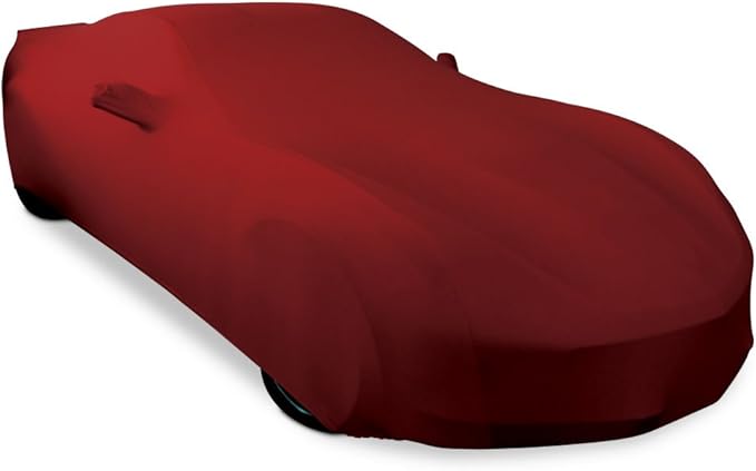 C7 Corvette Indoor Car Cover - Custom Fit Ultraguard Stretch Satin Dust Proof, High End with Storage Bag for 2014-2019 Stingray, Z51, Z06, Grand Sport Corvettes (Dark Red)