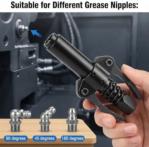 Black Grease Gun Coupler, Grease Gun Tips, 10,000 PSI, Leak-Free Seal