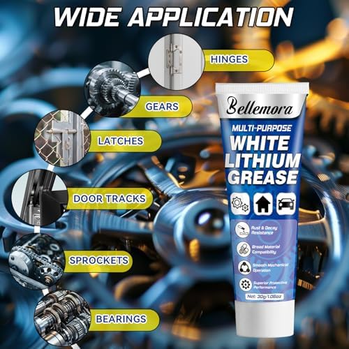 White Lithium Grease, Multi-Purpose Lubricant Lithium Grease with Brush, Garage Door Lubricant for Hinges, Bearings and Gears, Ideal for Marine, Automotive, Industrial, and Household Use