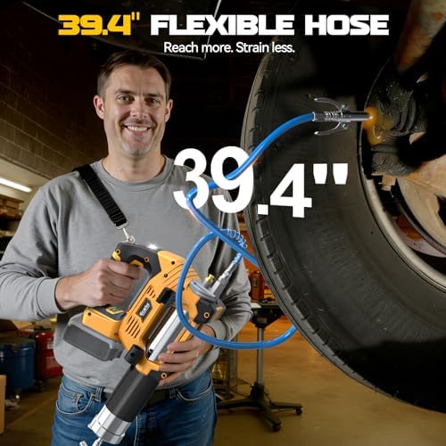 Ecarke Cordless Grease Gun, Compatible with DeWalt 20V Battery (Tool Only), 3‑Speed Adjustable Flow, 12,000 PSI Max, 39” Hose, Works with Bulk & Cartridge Grease, for Farm/Truck/Construction
