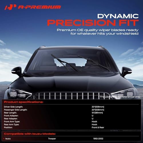A-Premium 20"+20"+15" Windshield Wiper Blades with Wear Indicator & Towel