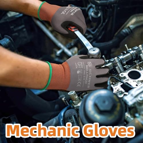Schwer 12 Pairs Work Gloves Sandy Nitrile Coated, Touchscreen, LT5626, XXL
