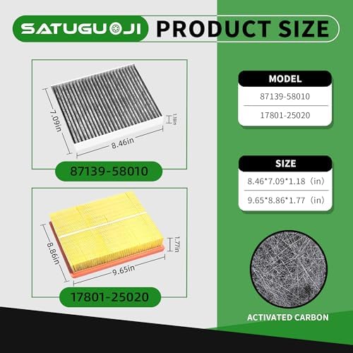 17801-25020 87139-58010 Engine Cabin Air Filter Set Filter for RAV4 2019-2024 (NOT HYBRID), Camry 2018-2024 (NOT HYBRID), Highlander 2020-2025 (NOT HYBRID)