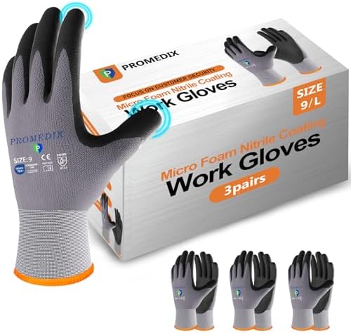 PROMEDIX P Nitrile Coated Work Gloves,MicroFoam Safety Work Gloves Men,Seamless Knit Nylon&spandex Gloves with Grip