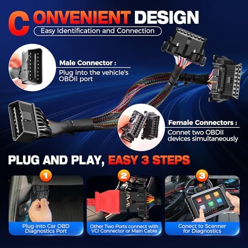 Autel Original OBD2 16 Pin OBDII Y Splitter Extension Adapter Cable