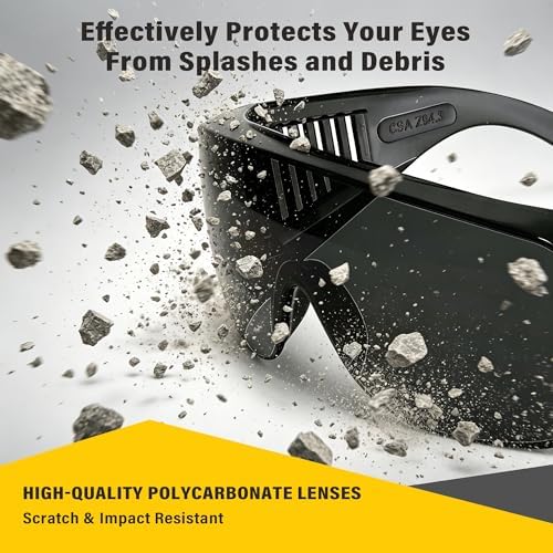 6 Pack Tinted Safety Glasses Over Eyeglasses, Anti-Scratch Impact Resistant Protective Eyewear for Men Women, ANSI Z87.1 Safety Goggles for Construction, Lab, Work