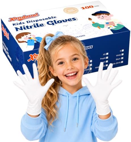 Kids Disposable Gloves, 5-Mil Safe White Nitrile, Small, 100Ct