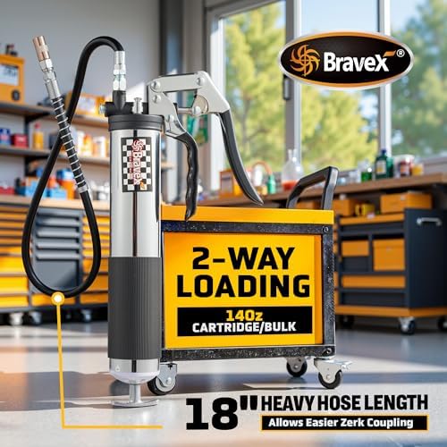 Pistol Grip Grease Gun 6000PSI, 18" Flexible Hose, Quick-Release Coupler