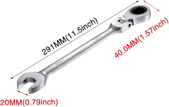 KATUR 20mm Ratcheting Wrench Set Flexible Pivoting Head Ratchet Combination Spanner Wrench Chrome Vanadium Steel Metric Tool (20mm)