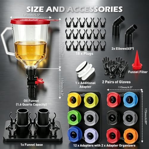 22-Piece Engine Oil Funnel Kit, Upgraded Magnetic Base, No-Spill Design
