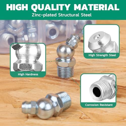 OURU 150PCS Grease Fittings Assortment Kit, SAE & Metric with Caps & Wrench