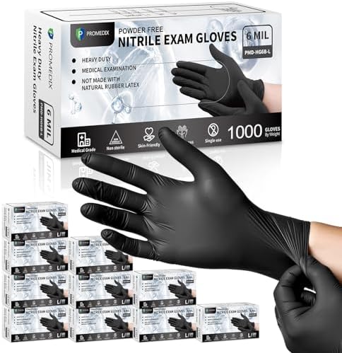 PROMEDIX P Black Disposable Nitrile Gloves, 6Mil 100 Pcs Food Safe Cooking Gloves Latex Free Rubber Gloves for Cleaning Exam