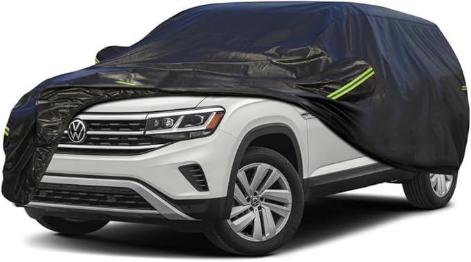 KouKou Waterproof SUV Car Cover Suitable for VW Atlas Cross Sport from 2020 to 2025, 7 Layers Windproof All Weather Waterproof Outdoor Cover Sun Rain UV Dust Snow Protection. Black
