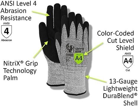 MAGID Griffin Gear ANSI A4 Sandy Nitrile Coated Work Gloves