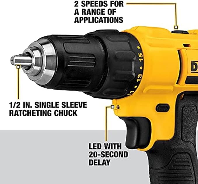 DEWALT 20V Max Cordless Drill / Driver Kit, Compact, 1/2-Inch with Titanium Drill Bit Set, Pilot Point, 21-Piece (DCD771C2 & DW1361)