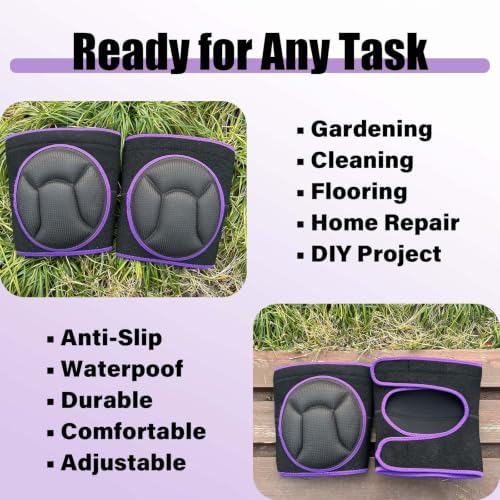 Women Knee Pads for Gardening, EVA Foam with Straps for Cleaning, Purple XL