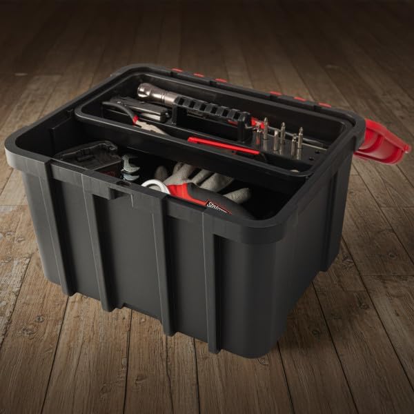 Plastic Tool Box Organizer - 18.7” Extra Large Portable Toolbox with Removable Tool Organizer Tray and Deep Storage Box - Heavy Duty Plastic Toolbox Caddy Tote with Handle by Stalwart (Red)