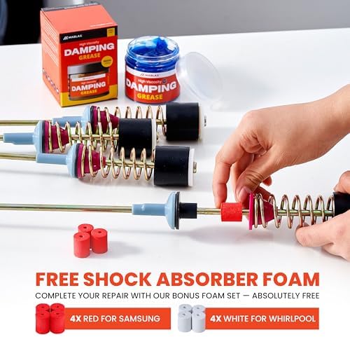 Damping Grease Kit for Washing Machine Suspension Rods with Foam Inserts | High-Viscosity 35,000 CST Blue 100g Dampening Grease for Toilet Seat & Washer Shock Absorption Lubricants
