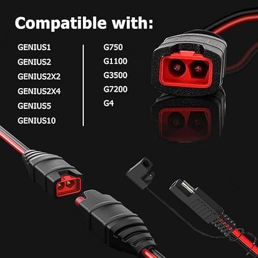 SAE Connector Compatible with NOCO Genius Smart Battery Charger GC004 X-Connect 12inch-14AWG,SAE Extension Cord Cable, 3 * 20A Fused Waterproof Plugs