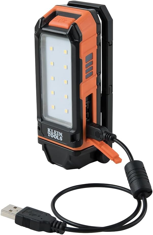 Klein Tools 56403 LED Light, Rechargeable Flashlight/Worklight with Kickstand, Magnetic Mount, and Carabiner, Charges Small Electronics, for Work, Camping