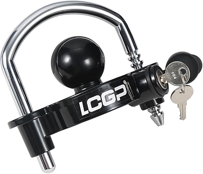 LCGP Black Trailer Hitch Coupler Lock with 2 Keys, Universal Coupler Lock, Adjustable Storage Security, Heavy-Duty Steel.