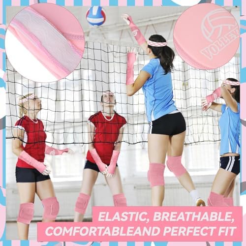 6 Pcs Volleyball Knee Pad and Arm Sleeve Volleyball Accessories Drawstring Bag Softball Headbands Volleyball Protection Equipment Gifts for Women Teens Training